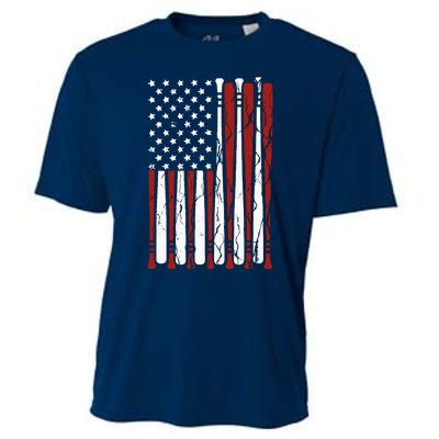 Vintage American Flag Baseball Boy Dad 4th July Cooling Performance Crew T-Shirt