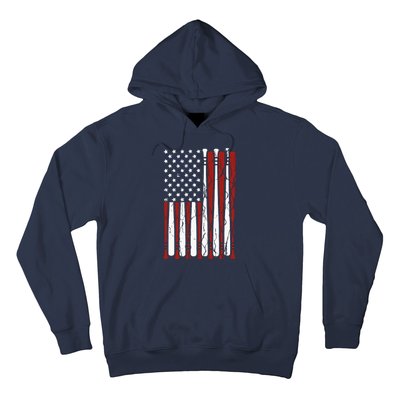 Vintage American Flag Baseball Boy Dad 4th July Hoodie