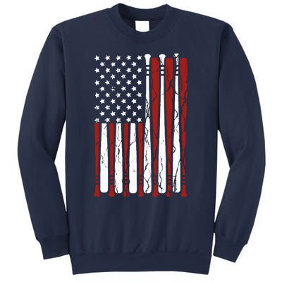 Vintage American Flag Baseball Boy Dad 4th July Sweatshirt