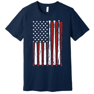 Vintage American Flag Baseball Boy Dad 4th July Premium T-Shirt