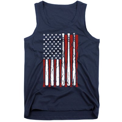 Vintage American Flag Baseball Boy Dad 4th July Tank Top