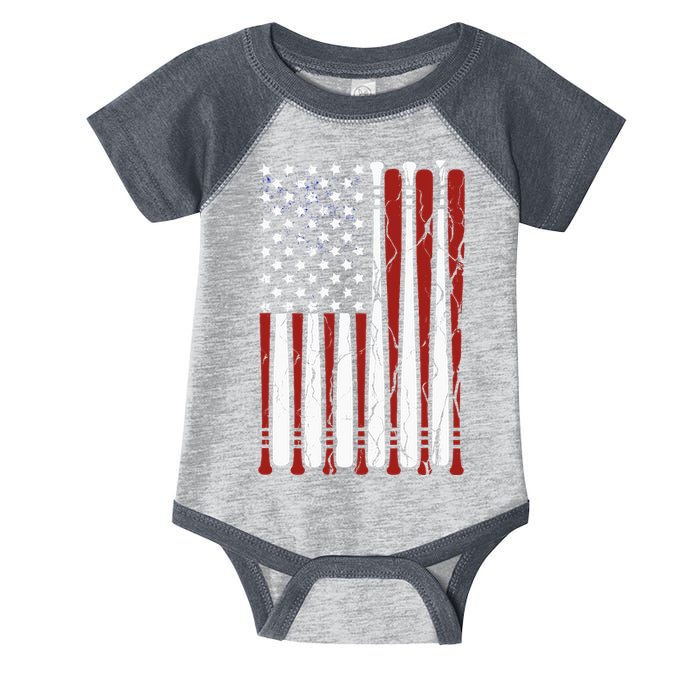 Vintage American Flag Baseball Boy Dad 4th July Infant Baby Jersey Bodysuit