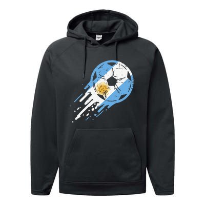 Vintege Argentina Flag Argentine Soccer Fan Performance Fleece Hoodie