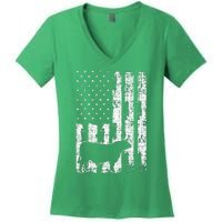 Vintage American Flag USA Cow Black Angus Rancher Women's V-Neck T-Shirt