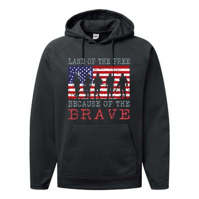 Vintage American Flag Land Of The Free Because Of The Brave Performance Fleece Hoodie