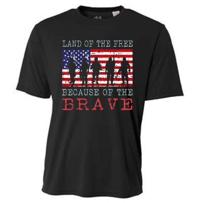 Vintage American Flag Land Of The Free Because Of The Brave Cooling Performance Crew T-Shirt