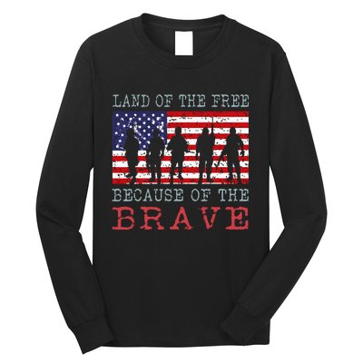 Vintage American Flag Land Of The Free Because Of The Brave Long Sleeve Shirt