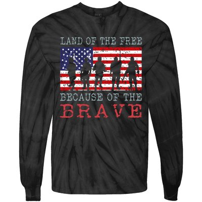 Vintage American Flag Land Of The Free Because Of The Brave Tie-Dye Long Sleeve Shirt