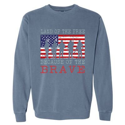 Vintage American Flag Land Of The Free Because Of The Brave Garment-Dyed Sweatshirt