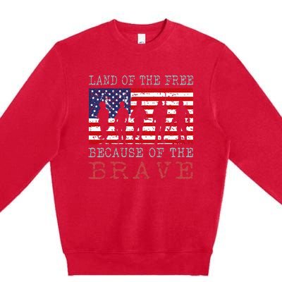 Vintage American Flag Land Of The Free Because Of The Brave Premium Crewneck Sweatshirt