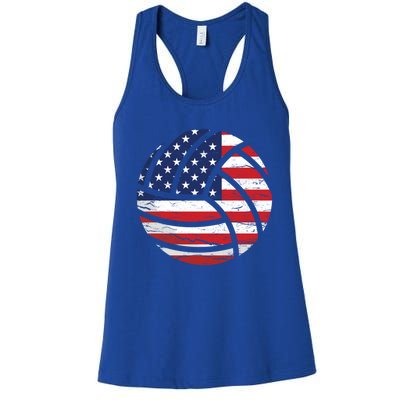 Volleyball American Flag Usa Patriotic Gift Women's Racerback Tank