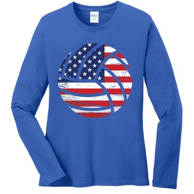 Volleyball American Flag Usa Patriotic Gift Ladies Long Sleeve Shirt