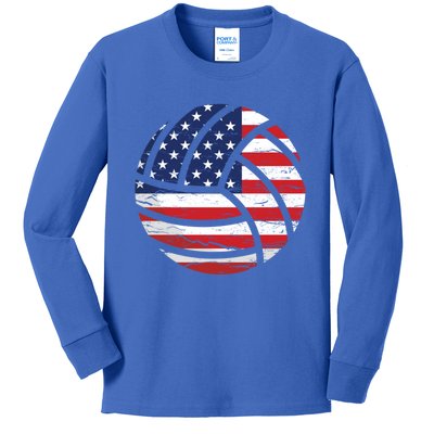 Volleyball American Flag Usa Patriotic Gift Kids Long Sleeve Shirt