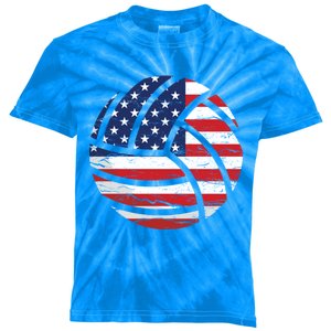 Volleyball American Flag Usa Patriotic Gift Kids Tie-Dye T-Shirt