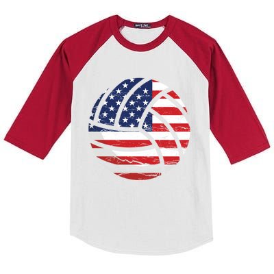 Volleyball American Flag Usa Patriotic Gift Kids Colorblock Raglan Jersey