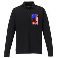 Vintage American Flag Basketball Performance Long Sleeve Polo