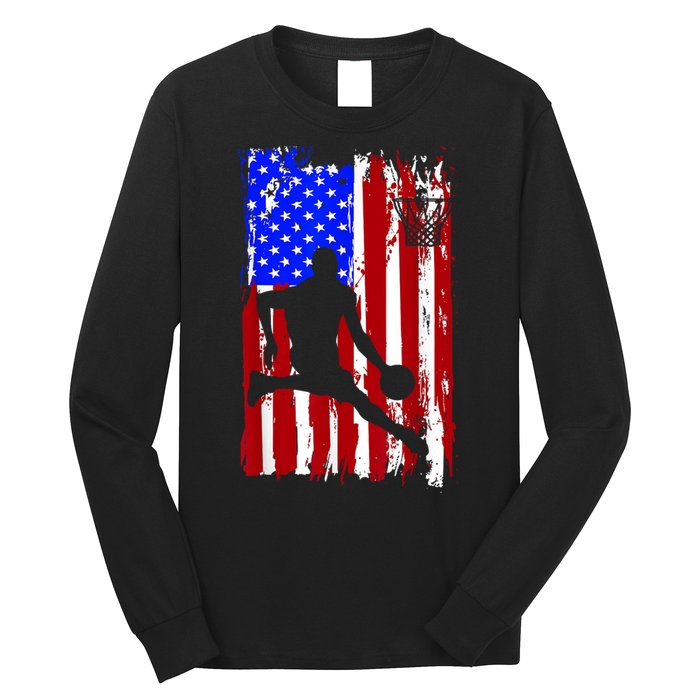 Vintage American Flag Basketball Long Sleeve Shirt