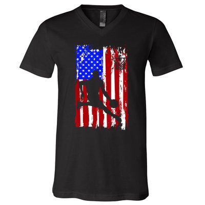 Vintage American Flag Basketball V-Neck T-Shirt