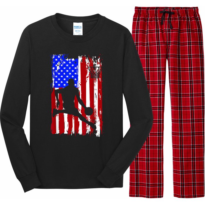 Vintage American Flag Basketball Long Sleeve Pajama Set