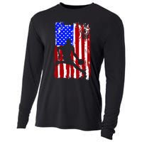 Vintage American Flag Basketball Cooling Performance Long Sleeve Crew