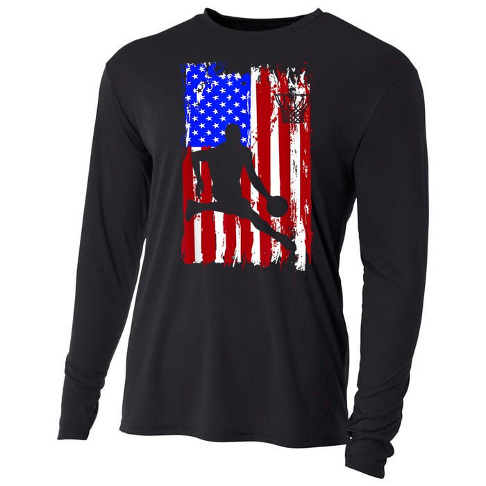 Vintage American Flag Basketball Cooling Performance Long Sleeve Crew