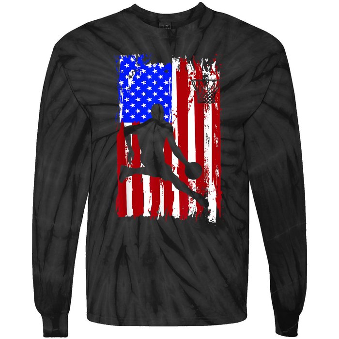 Vintage American Flag Basketball Tie-Dye Long Sleeve Shirt