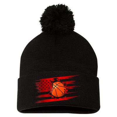 Vintage American Flag Basketball Pom Pom 12in Knit Beanie