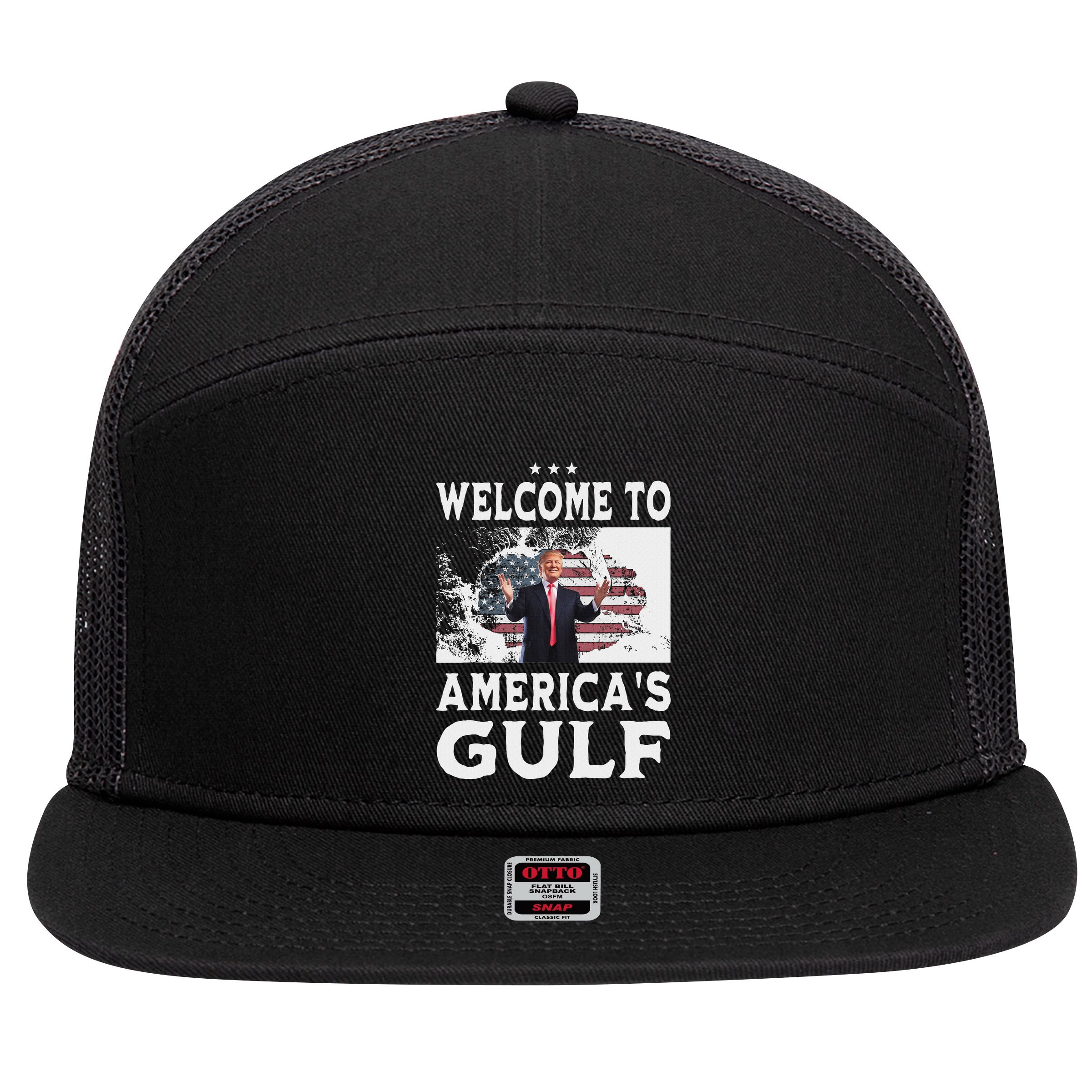 Vintage American Flag Welcome To AmericaS Gulf Trump 7 Panel Mesh Trucker Snapback Hat