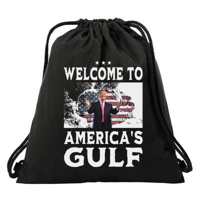 Vintage American Flag Welcome To AmericaS Gulf Trump Drawstring Bag