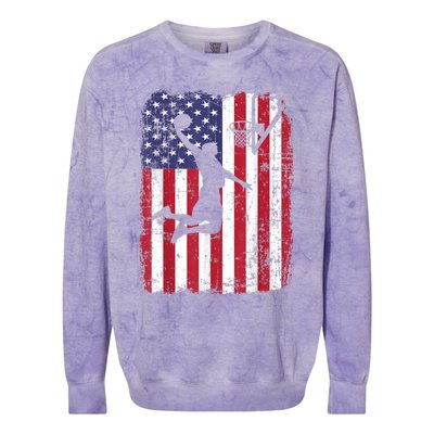 Vintage American Flag Basketball Colorblast Crewneck Sweatshirt