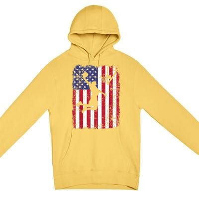 Vintage American Flag Basketball Premium Pullover Hoodie