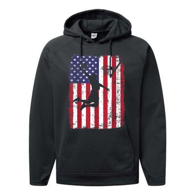 Vintage American Flag Basketball Performance Fleece Hoodie