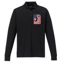 Vintage American Flag Basketball Performance Long Sleeve Polo