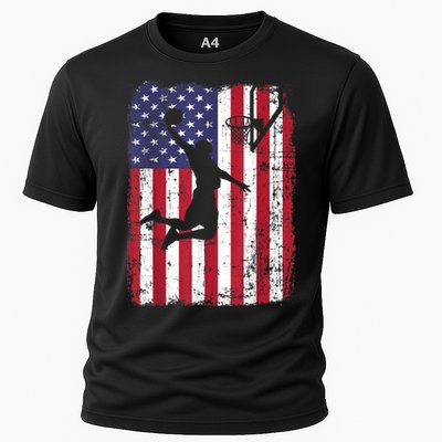 Vintage American Flag Basketball Cooling Performance Crew T-Shirt