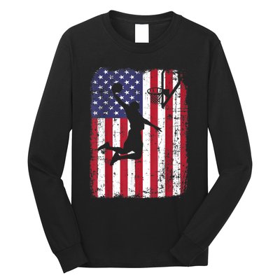 Vintage American Flag Basketball Long Sleeve Shirt