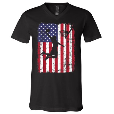 Vintage American Flag Basketball V-Neck T-Shirt