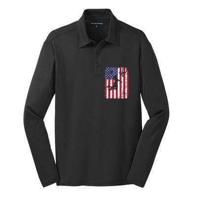 Vintage American Flag Basketball Silk Touch Performance Long Sleeve Polo