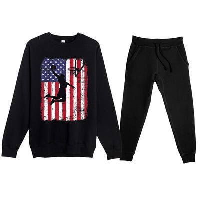 Vintage American Flag Basketball Premium Crewneck Sweatsuit Set