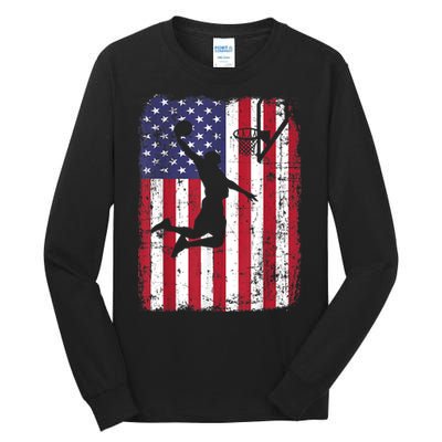 Vintage American Flag Basketball Tall Long Sleeve T-Shirt