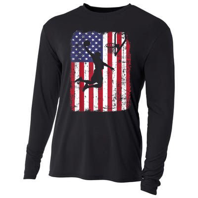 Vintage American Flag Basketball Cooling Performance Long Sleeve Crew