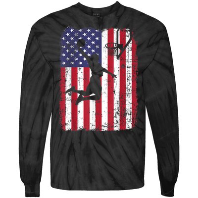 Vintage American Flag Basketball Tie-Dye Long Sleeve Shirt