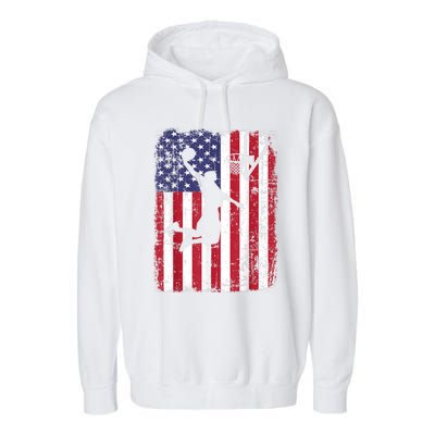 Vintage American Flag Basketball Garment-Dyed Fleece Hoodie