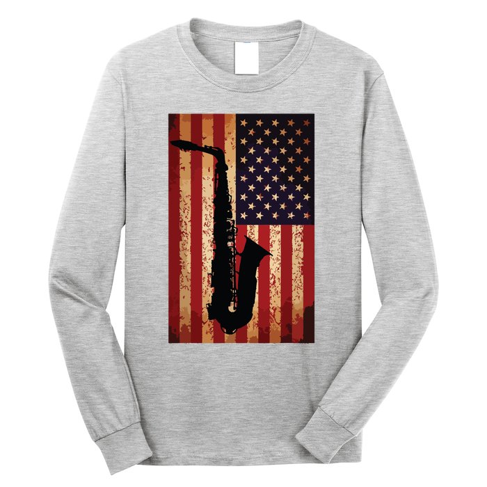 Vintage American Flag Saxophone Funny Sax Music Player Gifts Long Sleeve Shirt