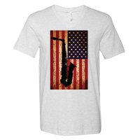 Vintage American Flag Saxophone Funny Sax Music Player Gifts V-Neck T-Shirt