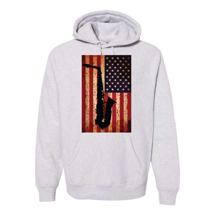 Vintage American Flag Saxophone Funny Sax Music Player Gifts Premium Hoodie