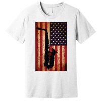 Vintage American Flag Saxophone Funny Sax Music Player Gifts Premium T-Shirt