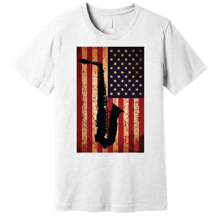 Vintage American Flag Saxophone Funny Sax Music Player Gifts Premium T-Shirt