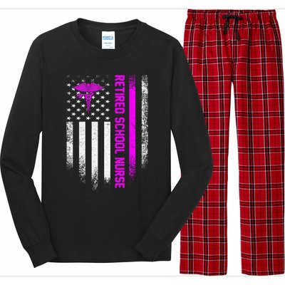 Vintage American Flag Proud Retired School Nurse Retiret Funny Gift Long Sleeve Pajama Set