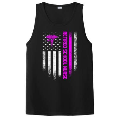 Vintage American Flag Proud Retired School Nurse Retiret Funny Gift PosiCharge Competitor Tank