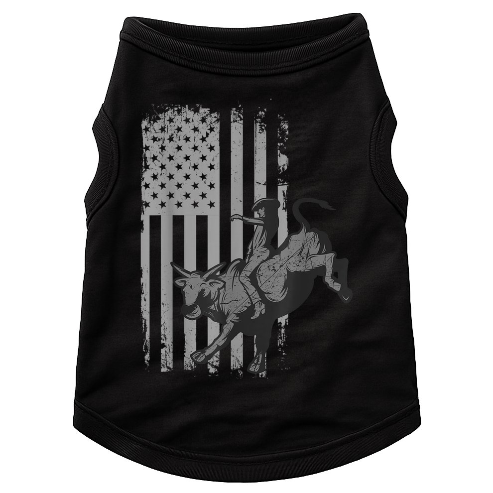 Vintage American Flag Bucking Bull Riding Patriotism Rodeo Doggie Tank